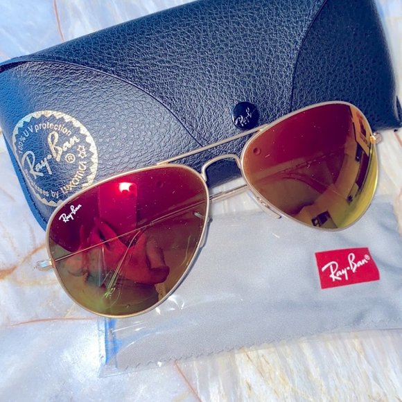 Ray‎ Ban Large Aviator Sunglasses Orange Glasses Gold Frames Shades 3025 main image 11